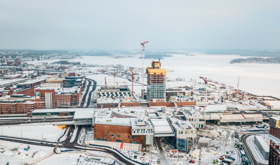 Aerial view of new district of Helsinki Kalasatama, Redi Project, Kalasatama metro station