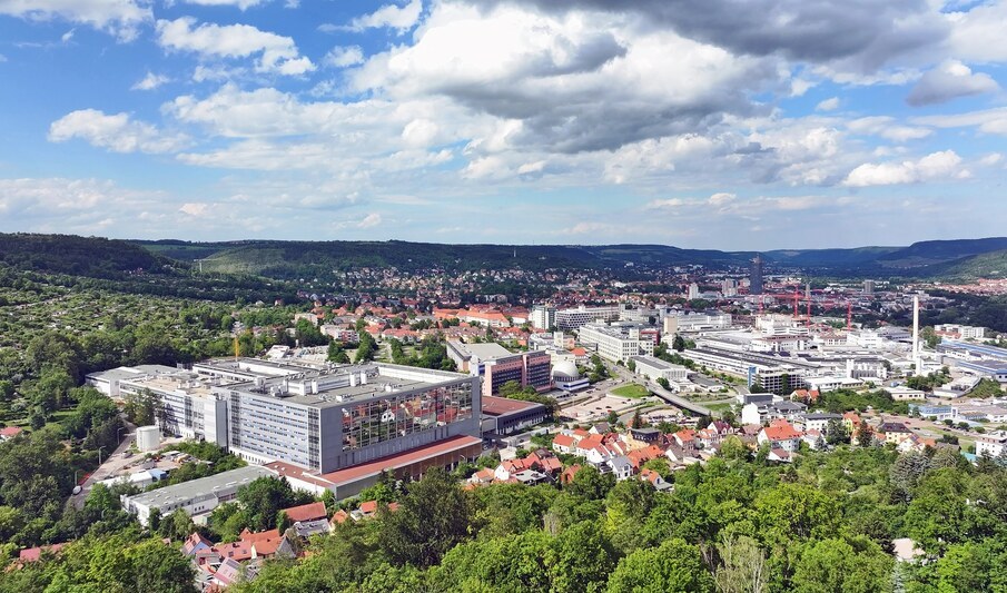 Carl,Zeiss,Jena,Plant,In,Jena,In,Thuringia,In,Germany Carl Zeiss Jena plant in Jena in Thuringia in Germany in summer