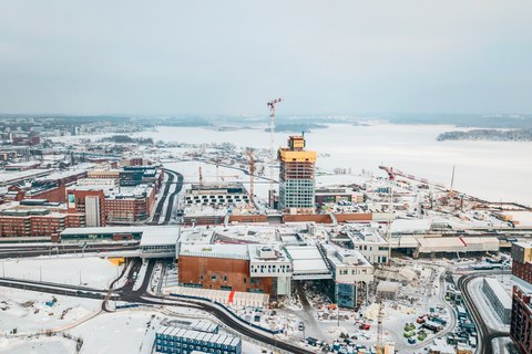Aerial view of new district of Helsinki Kalasatama, Redi Project, Kalasatama metro station