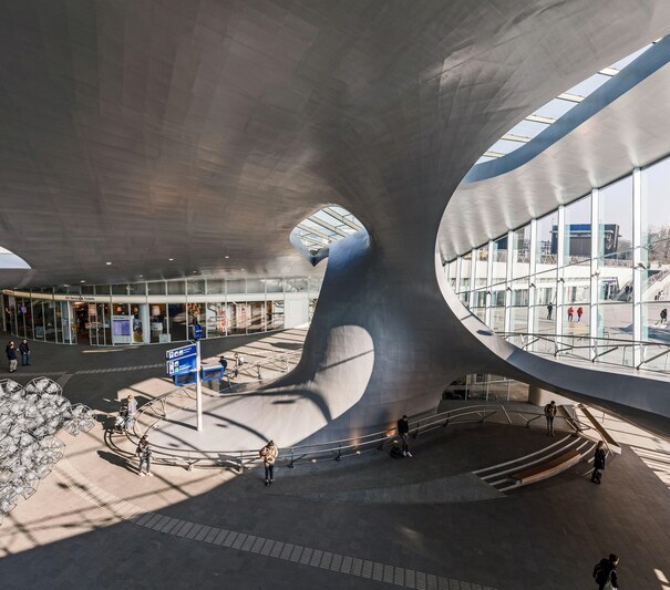 2AXA362 Arnhem centraal station futuristic design, modern train station in The Netherlands